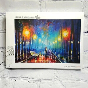 Watercolor Puzzle Rainy Night Walk In Park 1000 Jigsaw Puzzle NWT